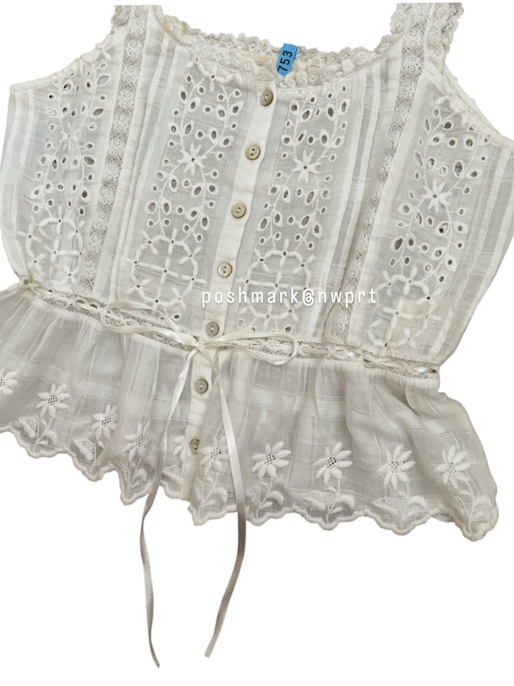 LoveShackFancy Luanne Eyelet Boho Tank Top Blouse White XS - Picture 5 of 12